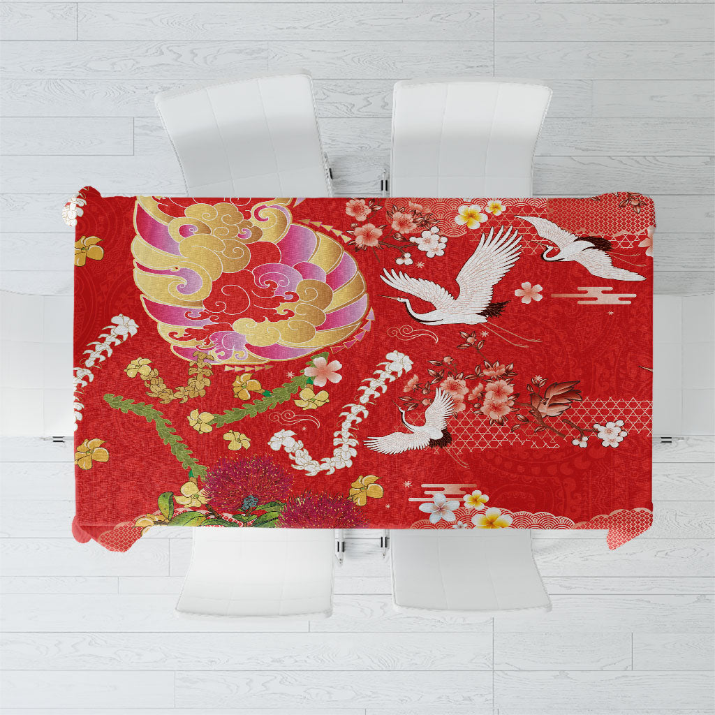 Hawaiian and Japanese Culture Together Tablecloth Kakau Tribal Pattern and Irezumi Art Red Color LT03 Red - Polynesian Pride