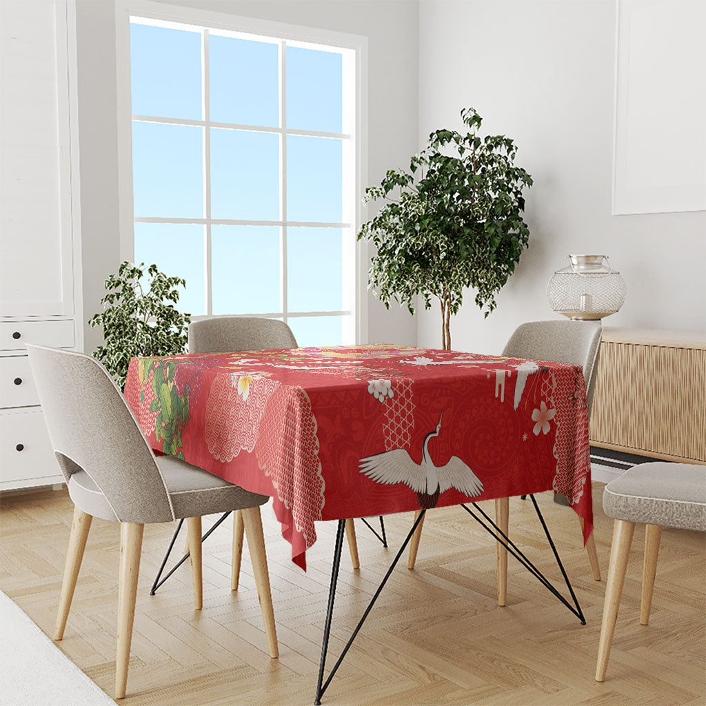 Hawaiian and Japanese Culture Together Tablecloth Kakau Tribal Pattern and Irezumi Art Red Color LT03 - Polynesian Pride