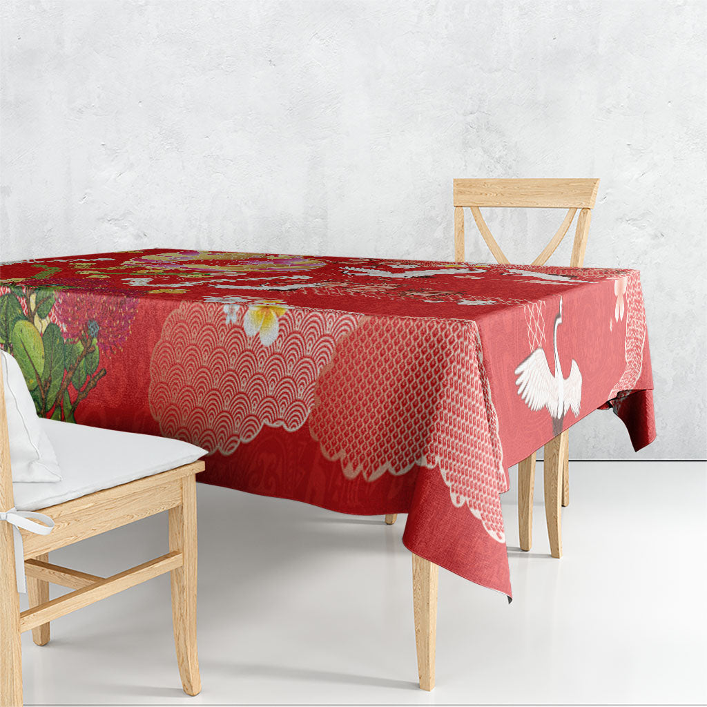 Hawaiian and Japanese Culture Together Tablecloth Kakau Tribal Pattern and Irezumi Art Red Color LT03 - Polynesian Pride