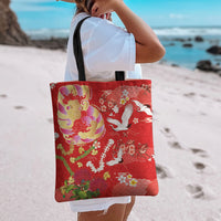 Hawaiian and Japanese Culture Together Tote Bag Kakau Tribal Pattern and Irezumi Art Red Color LT03 - Polynesian Pride