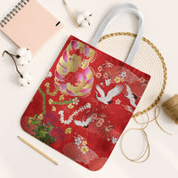 Hawaiian and Japanese Culture Together Tote Bag Kakau Tribal Pattern and Irezumi Art Red Color LT03 White Strap One Size Red - Polynesian Pride