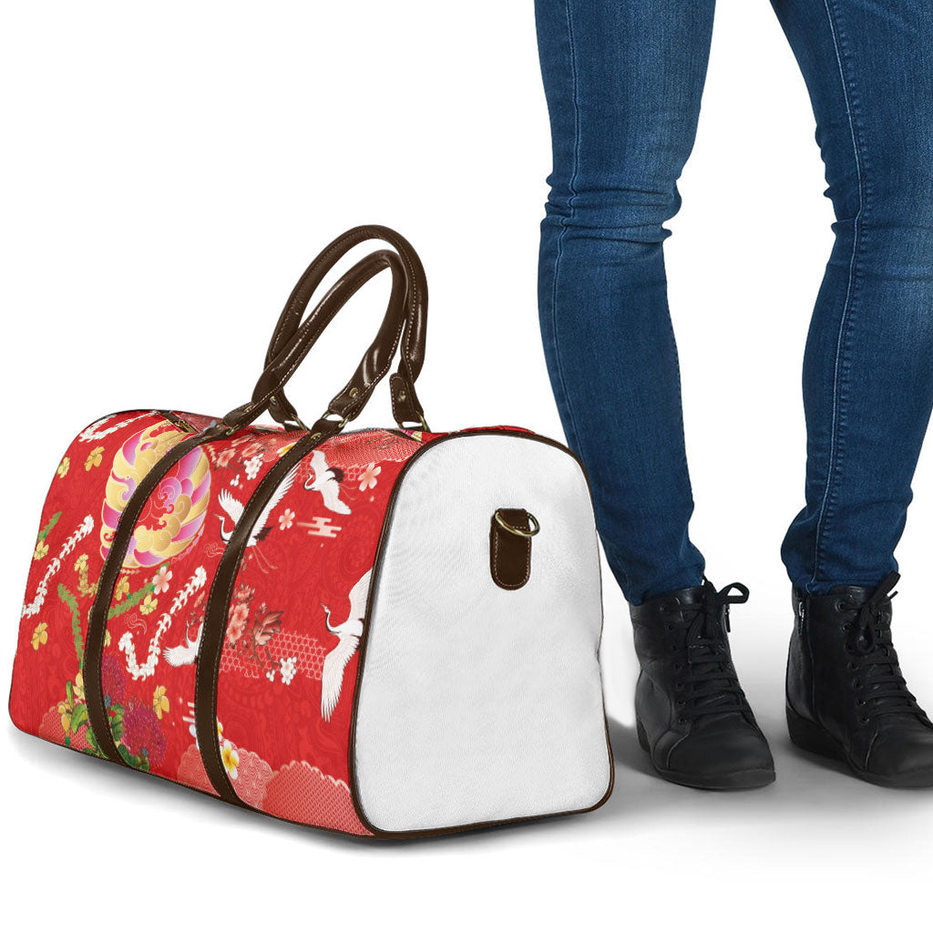 Hawaiian and Japanese Culture Together Travel Bag Kakau Tribal Pattern and Irezumi Art Red Color