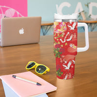 Hawaiian and Japanese Culture Together Tumbler With Handle Kakau Tribal Pattern and Irezumi Art Red Color LT03 - Polynesian Pride