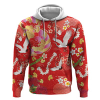 Hawaiian and Japanese Culture Together Zip Hoodie Kakau Tribal Pattern and Irezumi Art Red Color