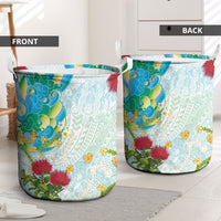Japanese and Hawaiian Culture Fusion Laundry Basket Irezumi with Turtles and Lei Kakau Pattern Fresh Vibe LT03 - Polynesian Pride