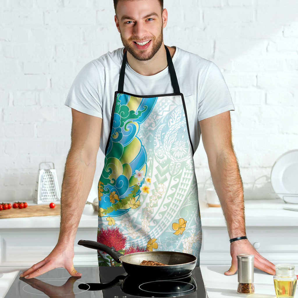 Japanese and Hawaiian Culture Fusion Apron Irezumi with Turtles and Lei Kakau Pattern Fresh Vibe LT03 - Polynesian Pride