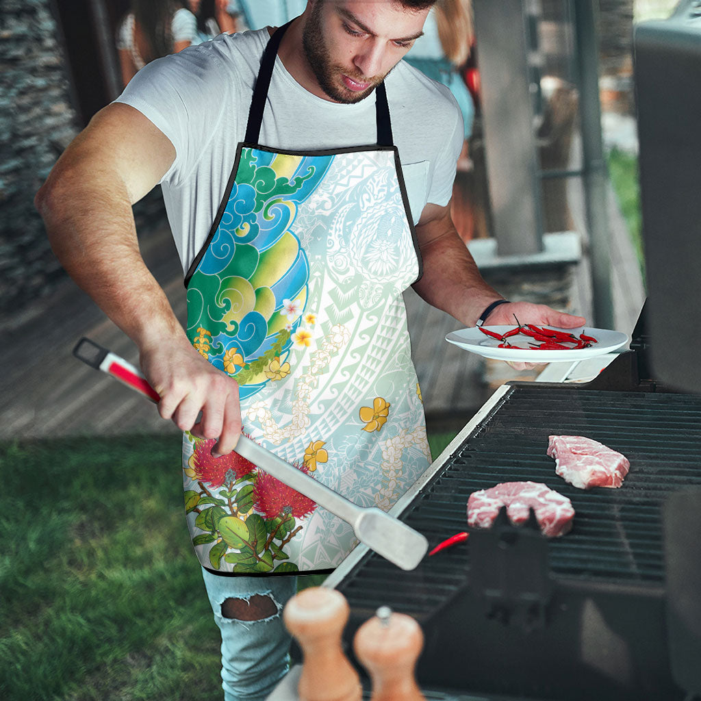 Japanese and Hawaiian Culture Fusion Apron Irezumi with Turtles and Lei Kakau Pattern Fresh Vibe LT03 - Polynesian Pride