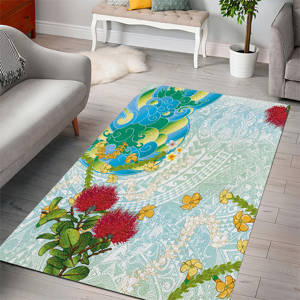 Japanese and Hawaiian Culture Fusion Area Rug Irezumi with Turtles and Lei Kakau Pattern Fresh Vibe LT03 - Polynesian Pride