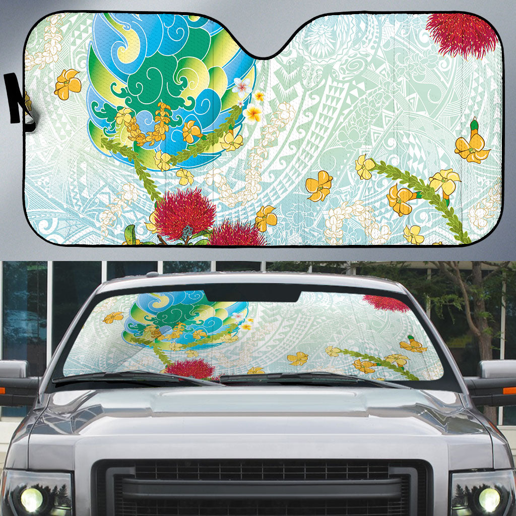 Japanese and Hawaiian Culture Fusion Auto Sun Shade Irezumi with Turtles and Lei Kakau Pattern Fresh Vibe LT03 Multicolor - Polynesian Pride