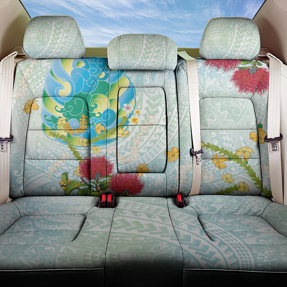 Japanese and Hawaiian Culture Fusion Back Car Seat Cover Irezumi with Turtles and Lei Kakau Pattern Fresh Vibe LT03 One Size Multicolor - Polynesian Pride
