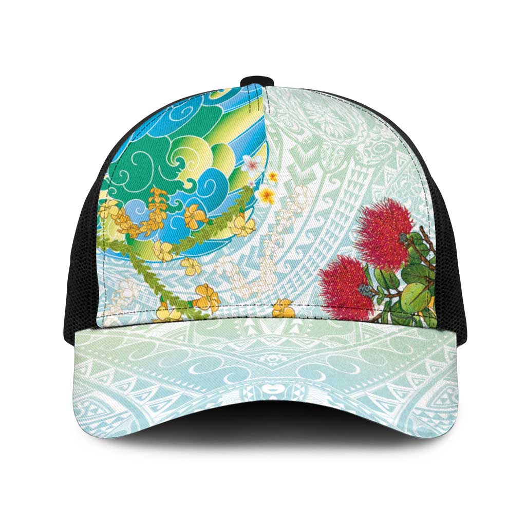 Japanese and Hawaiian Culture Fusion Baseball Net Cap Irezumi with Turtles and Lei Kakau Pattern Fresh Vibe LT03 One Size Black Multicolor - Polynesian Pride