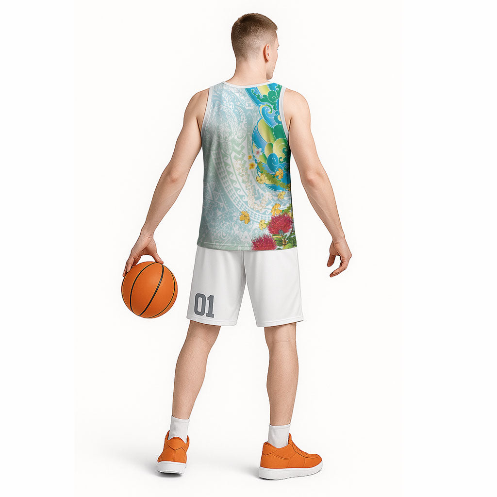 Japanese and Hawaiian Culture Fusion Basketball Jersey Irezumi with Turtles and Lei Kakau Pattern Fresh Vibe LT03 - Polynesian Pride