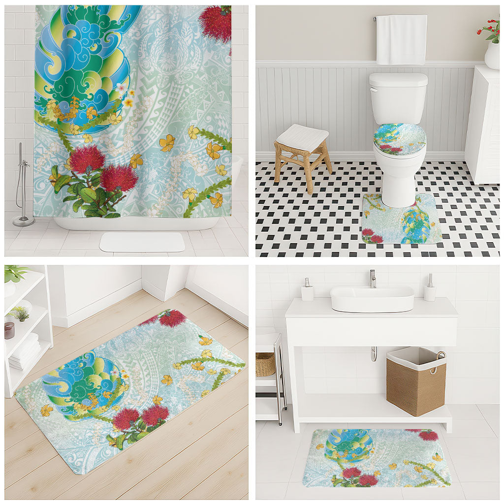 Japanese and Hawaiian Culture Fusion Bathroom Set Irezumi with Turtles and Lei Kakau Pattern Fresh Vibe LT03 - Polynesian Pride