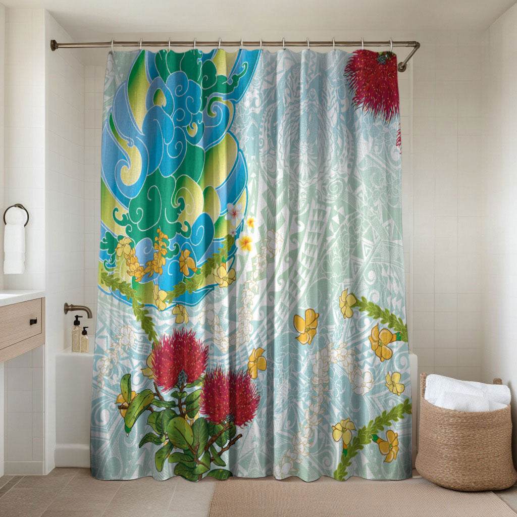 Japanese and Hawaiian Culture Fusion Bathroom Set Irezumi with Turtles and Lei Kakau Pattern Fresh Vibe LT03 Shower Curtain Only Multicolor - Polynesian Pride