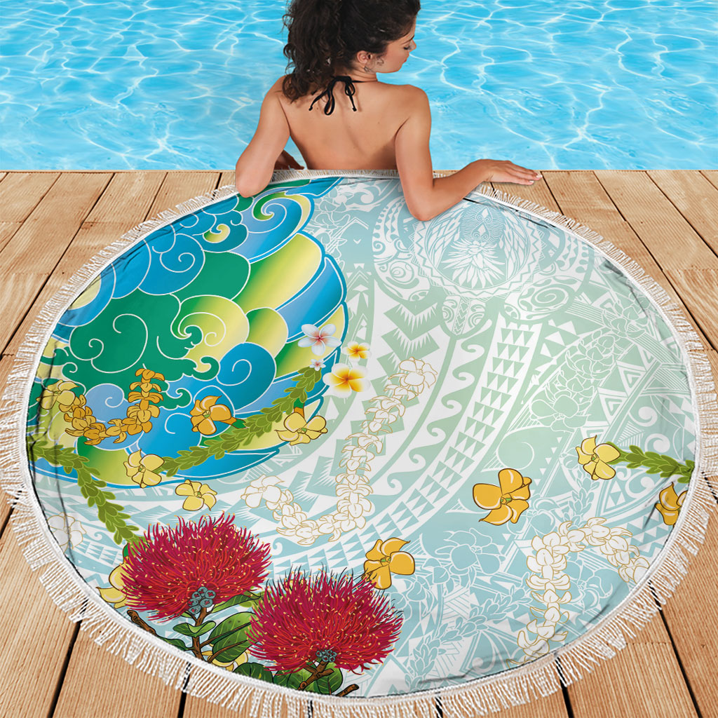 Japanese and Hawaiian Culture Fusion Beach Blanket Irezumi with Turtles and Lei Kakau Pattern Fresh Vibe LT03 - Polynesian Pride