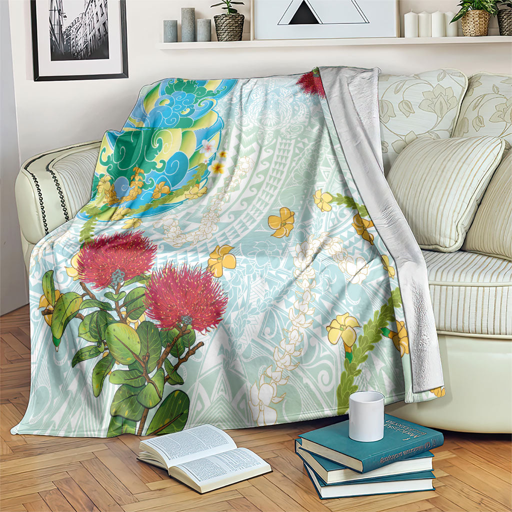 Japanese and Hawaiian Culture Fusion Blanket Irezumi with Turtles and Lei Kakau Pattern Fresh Vibe LT03 Multicolor - Polynesian Pride