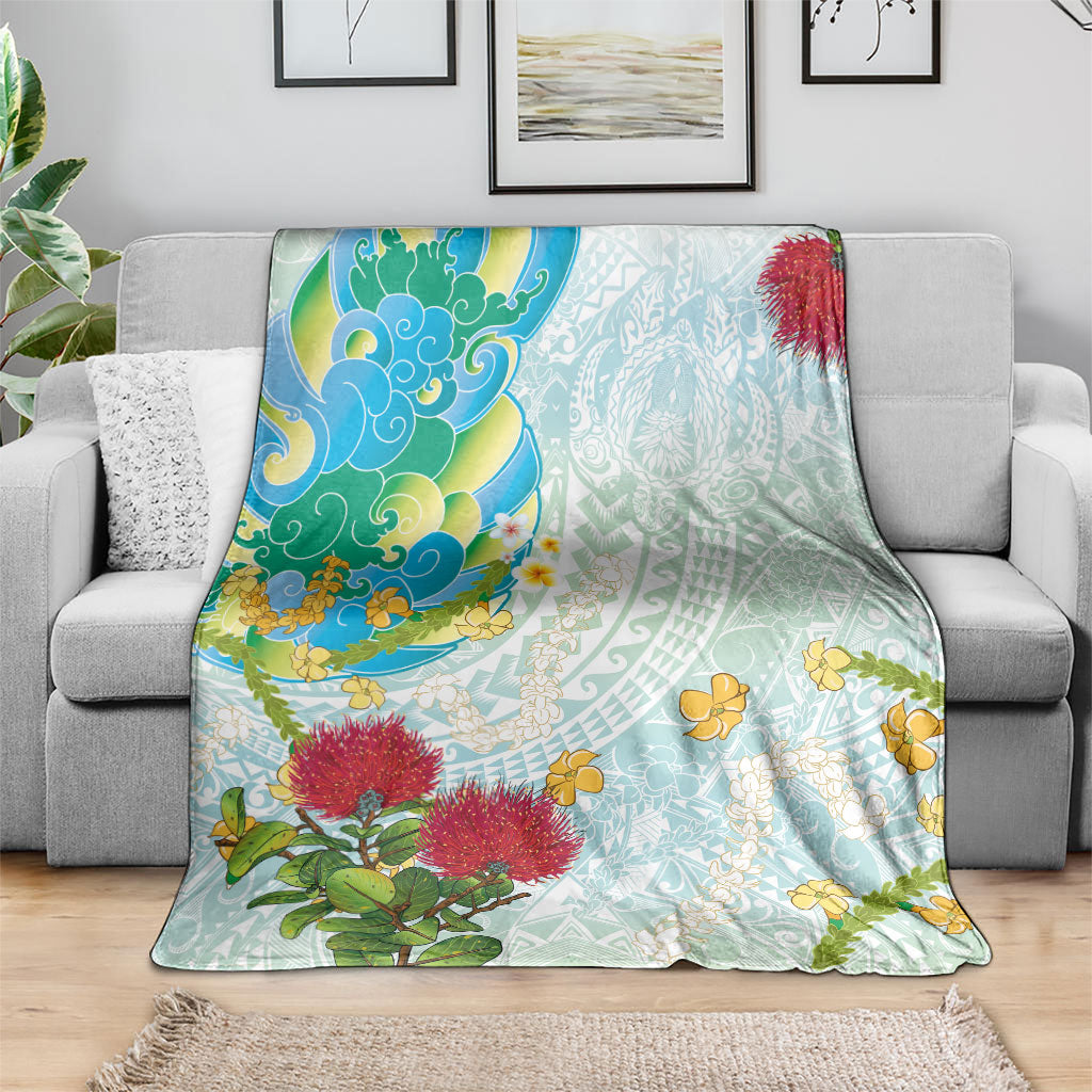Japanese and Hawaiian Culture Fusion Blanket Irezumi with Turtles and Lei Kakau Pattern Fresh Vibe LT03 - Polynesian Pride