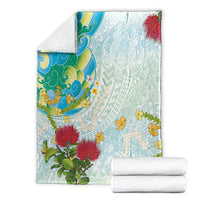 Japanese and Hawaiian Culture Fusion Blanket Irezumi with Turtles and Lei Kakau Pattern Fresh Vibe LT03 - Polynesian Pride