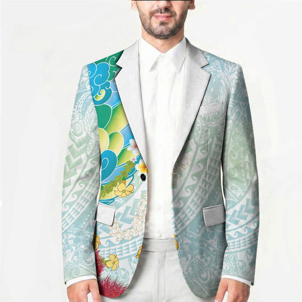 Japanese and Hawaiian Culture Fusion Blazer Irezumi with Turtles and Lei Kakau Pattern Fresh Vibe LT03 - Polynesian Pride