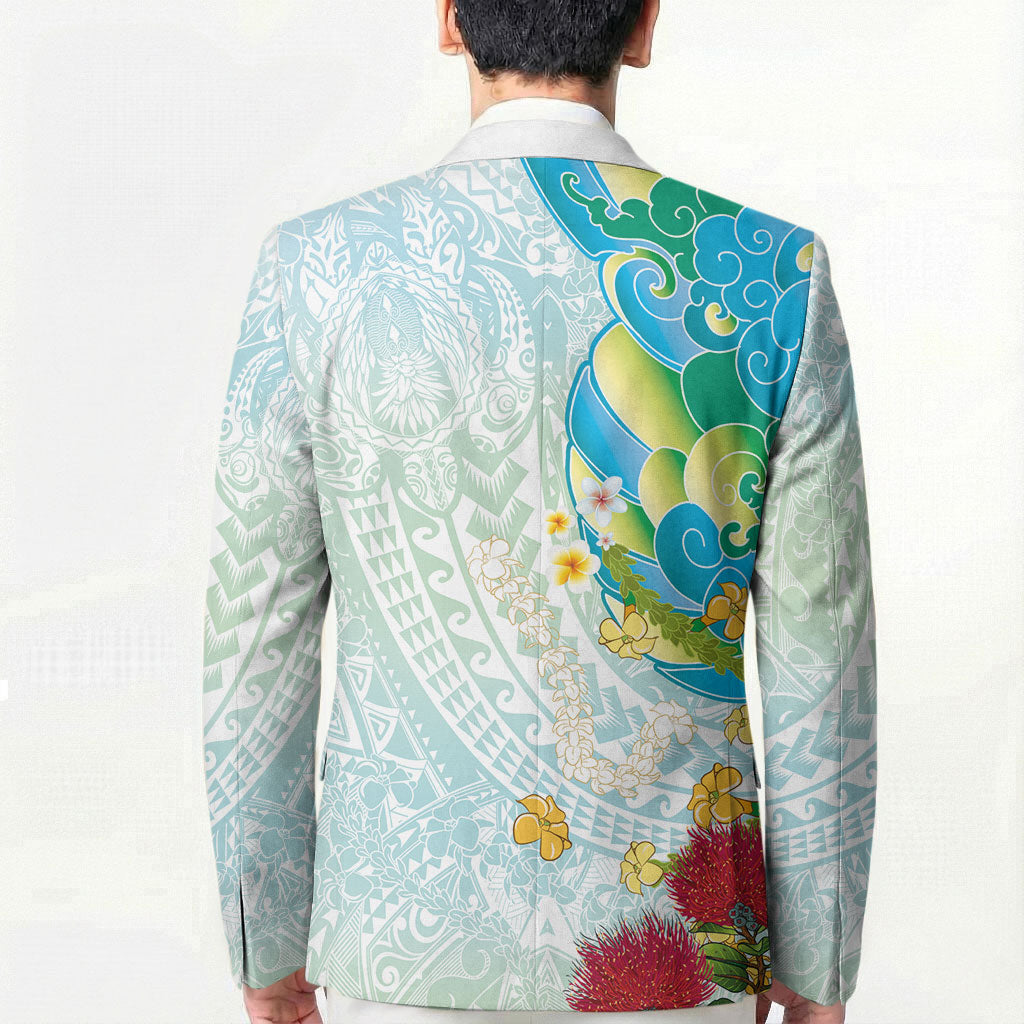 Japanese and Hawaiian Culture Fusion Blazer Irezumi with Turtles and Lei Kakau Pattern Fresh Vibe LT03 - Polynesian Pride