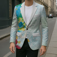Japanese and Hawaiian Culture Fusion Blazer Irezumi with Turtles and Lei Kakau Pattern Fresh Vibe LT03 - Polynesian Pride