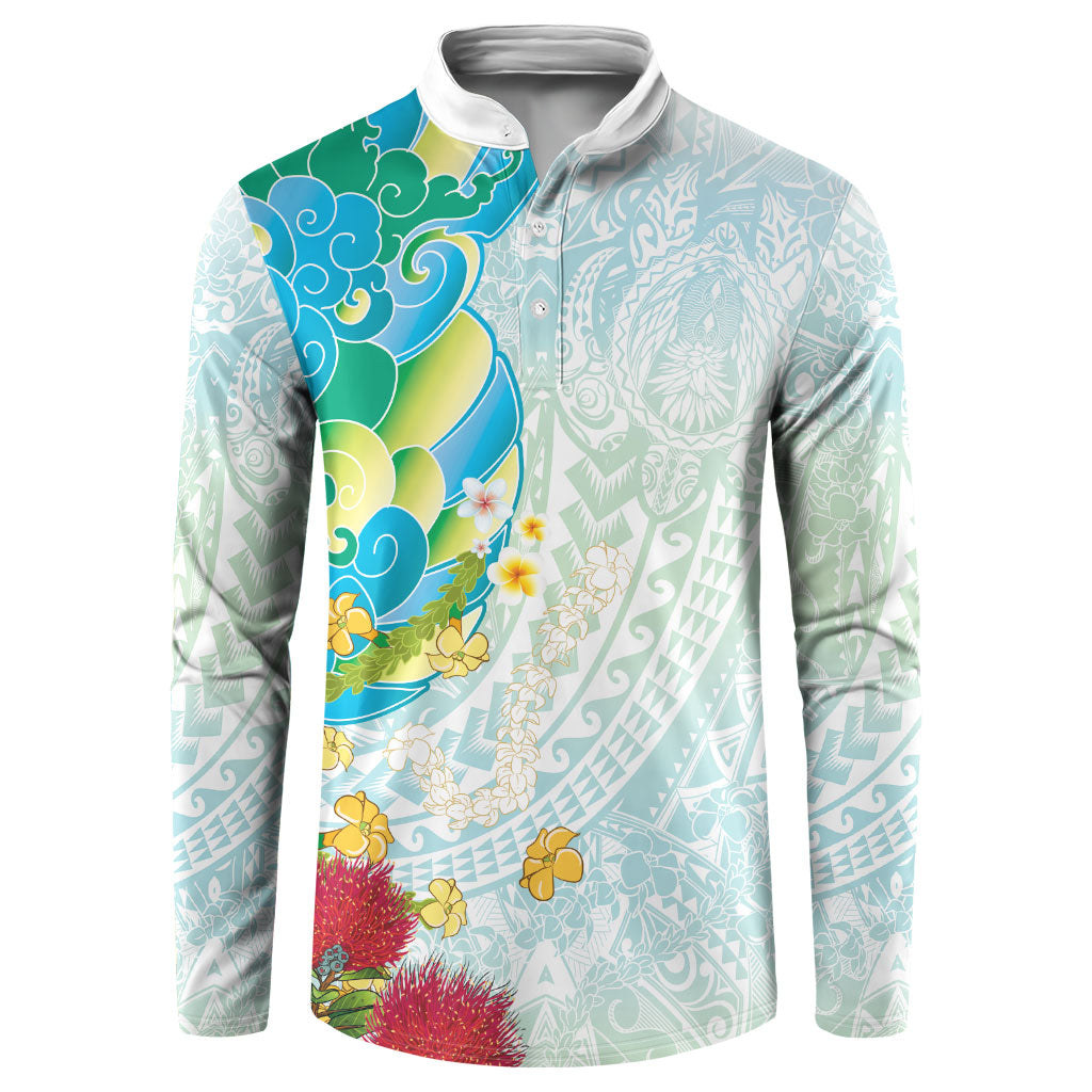 Japanese and Hawaiian Culture Fusion Button Sweatshirt Irezumi with Turtles and Lei Kakau Pattern Fresh Vibe LT03 Multicolor - Polynesian Pride