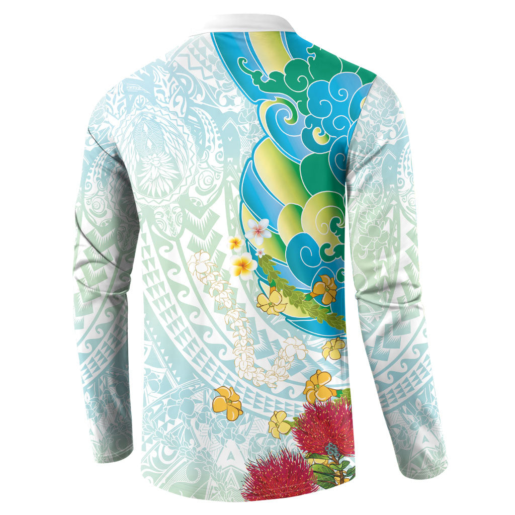 Japanese and Hawaiian Culture Fusion Button Sweatshirt Irezumi with Turtles and Lei Kakau Pattern Fresh Vibe LT03 - Polynesian Pride
