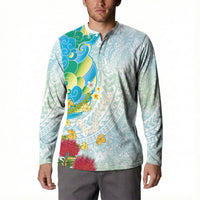 Japanese and Hawaiian Culture Fusion Button Sweatshirt Irezumi with Turtles and Lei Kakau Pattern Fresh Vibe LT03 - Polynesian Pride