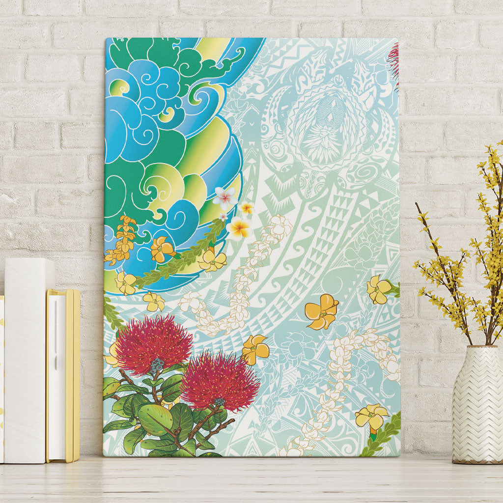 Japanese and Hawaiian Culture Fusion Canvas Wall Art Irezumi with Turtles and Lei Kakau Pattern Fresh Vibe LT03 Without Frame Multicolor - Polynesian Pride