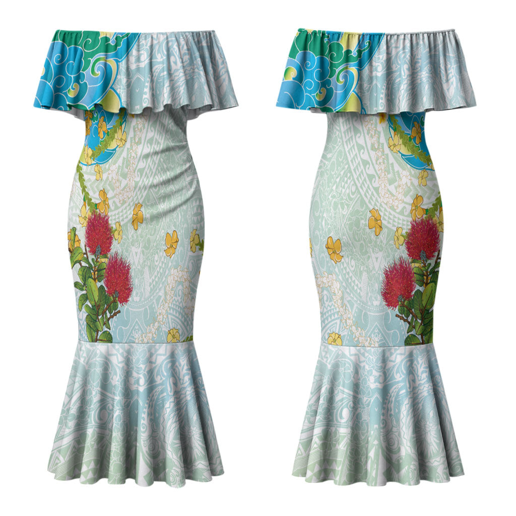 Japanese and Hawaiian Culture Fusion Couples Matching Mermaid Dress and Hawaiian Shirt Irezumi with Turtles and Lei Kakau Pattern Fresh Vibe LT03 - Polynesian Pride
