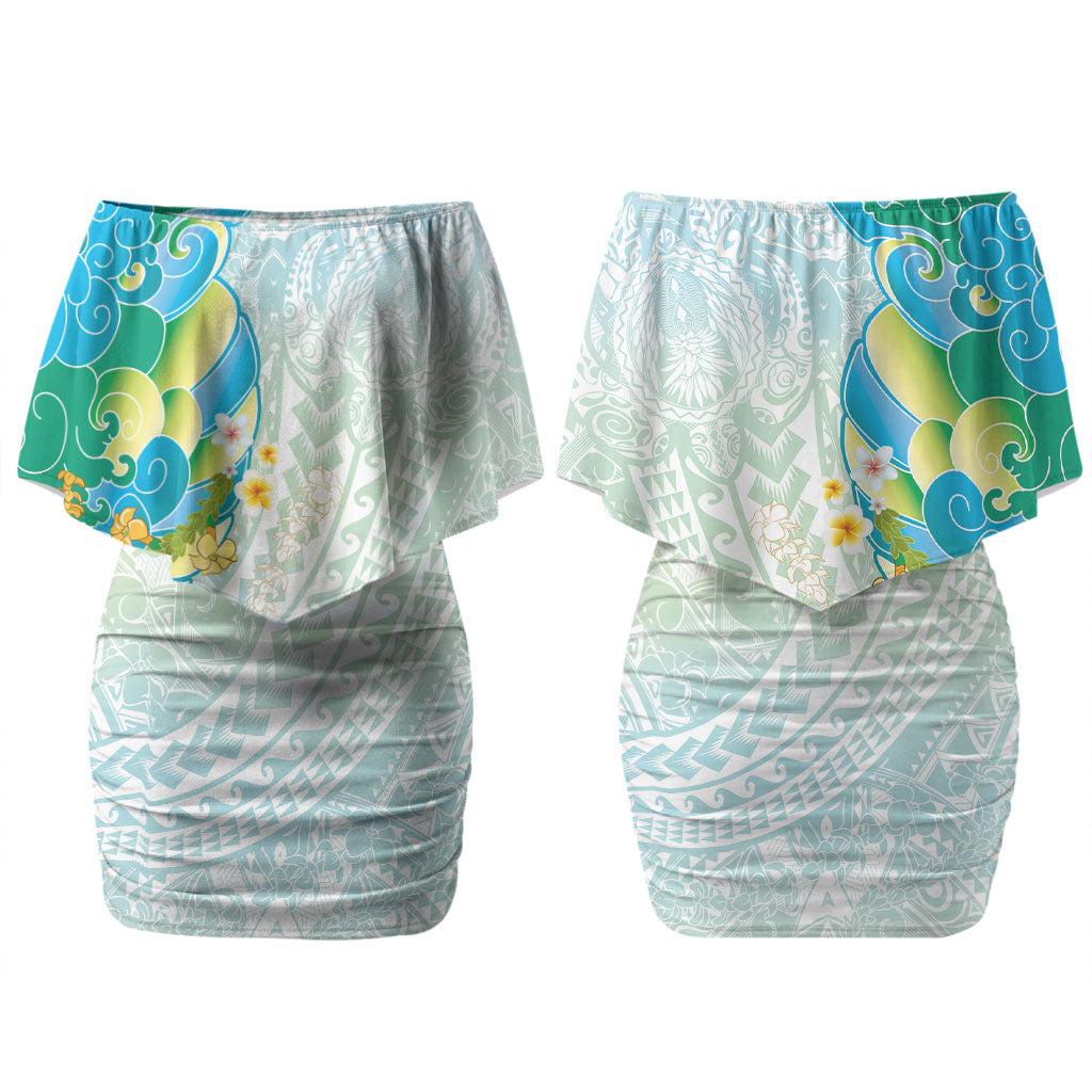 Japanese and Hawaiian Culture Fusion Couples Matching Off Shoulder Short Dress and Hawaiian Shirt Irezumi with Turtles and Lei Kakau Pattern Fresh Vibe LT03 - Polynesian Pride