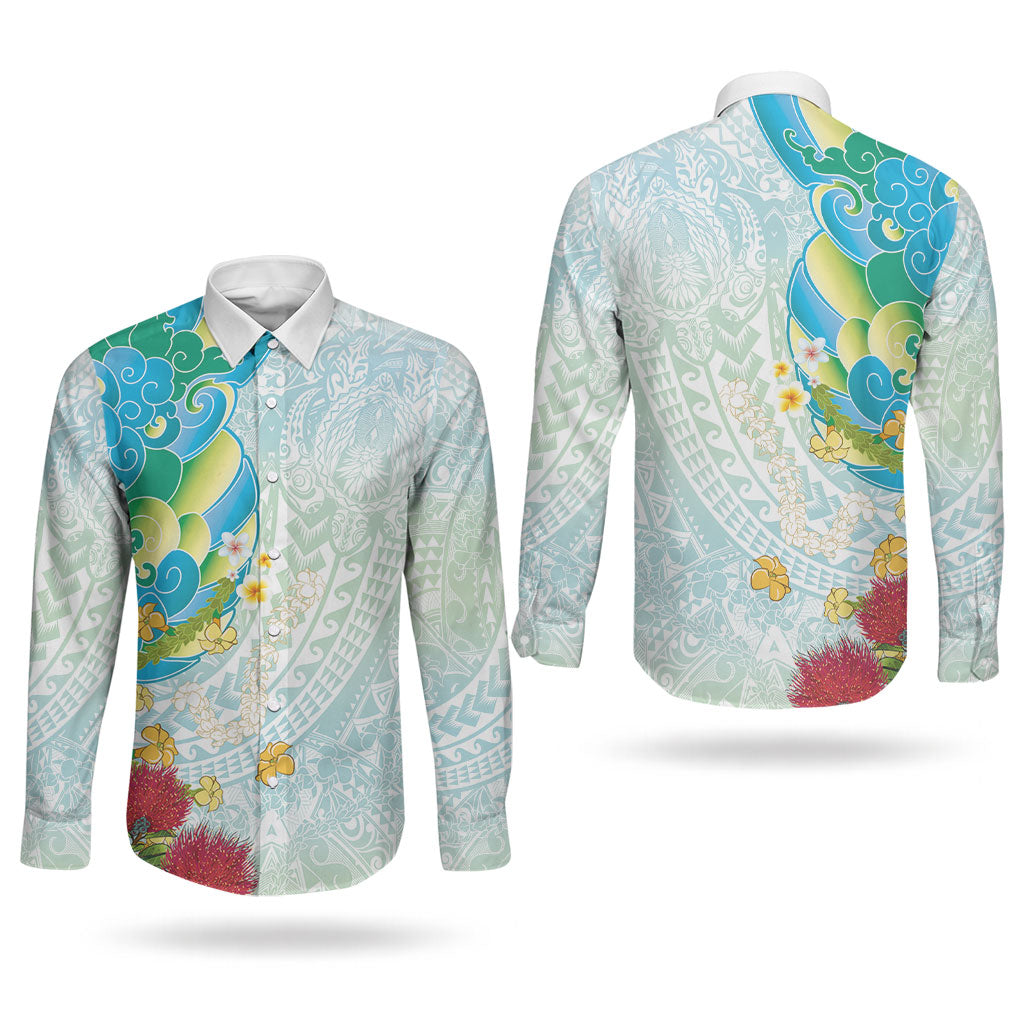 Japanese and Hawaiian Culture Fusion Couples Matching Off Shoulder Short Dress and Long Sleeve Button Shirt Irezumi with Turtles and Lei Kakau Pattern Fresh Vibe LT03 - Polynesian Pride