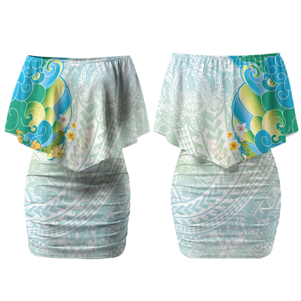 Japanese and Hawaiian Culture Fusion Couples Matching Off Shoulder Short Dress and Long Sleeve Button Shirt Irezumi with Turtles and Lei Kakau Pattern Fresh Vibe LT03 - Polynesian Pride