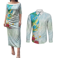 Japanese and Hawaiian Culture Fusion Couples Matching Puletasi and Long Sleeve Button Shirt Irezumi with Turtles and Lei Kakau Pattern Fresh Vibe LT03 Multicolor - Polynesian Pride