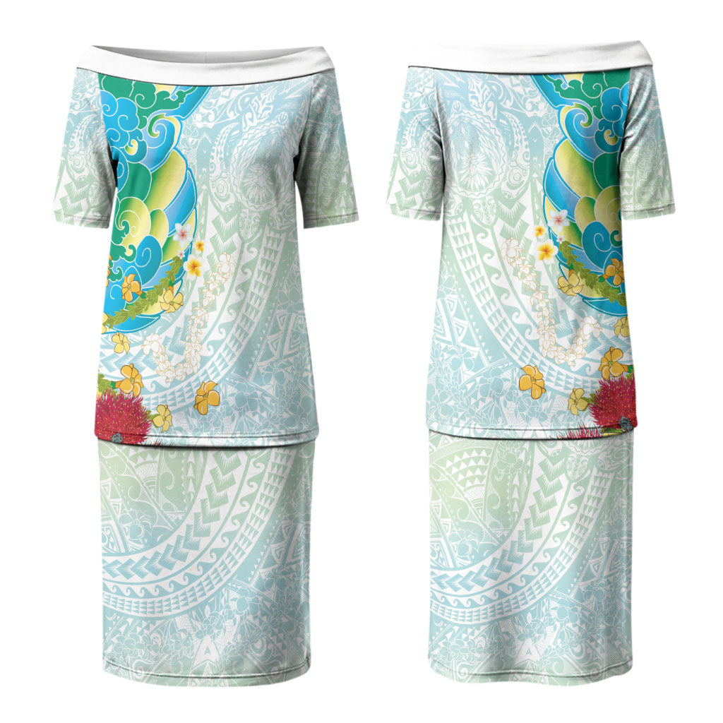 Japanese and Hawaiian Culture Fusion Couples Matching Puletasi and Long Sleeve Button Shirt Irezumi with Turtles and Lei Kakau Pattern Fresh Vibe LT03 - Polynesian Pride