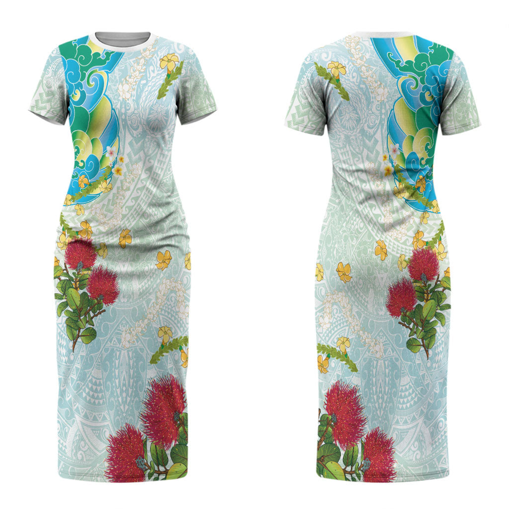Japanese and Hawaiian Culture Fusion Couples Matching Short Sleeve Bodycon Dress and Long Sleeve Button Shirt Irezumi with Turtles and Lei Kakau Pattern Fresh Vibe LT03 - Polynesian Pride