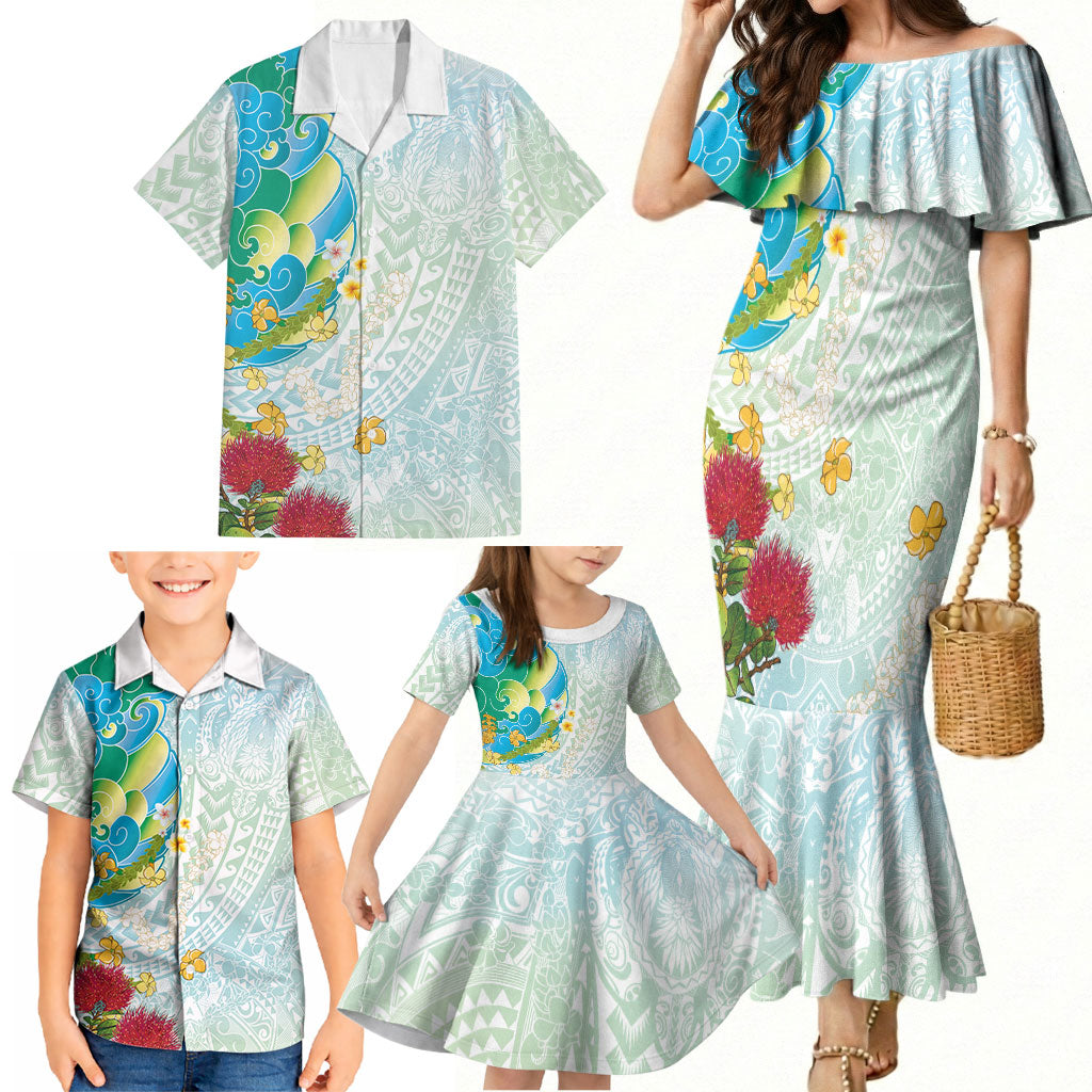 Japanese and Hawaiian Culture Fusion Family Matching Mermaid Dress and Hawaiian Shirt Irezumi with Turtles and Lei Kakau Pattern Fresh Vibe LT03 - Polynesian Pride
