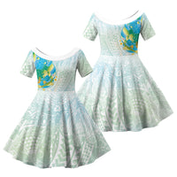 Japanese and Hawaiian Culture Fusion Family Matching Mermaid Dress and Hawaiian Shirt Irezumi with Turtles and Lei Kakau Pattern Fresh Vibe LT03 Daughter's Dress Multicolor - Polynesian Pride