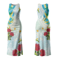 Japanese and Hawaiian Culture Fusion Family Matching Tank Maxi Dress and Hawaiian Shirt Irezumi with Turtles and Lei Kakau Pattern Fresh Vibe LT03 Mom's Dress Multicolor - Polynesian Pride