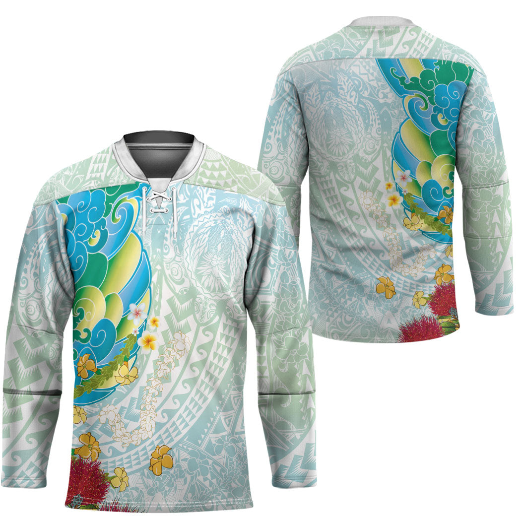 Japanese and Hawaiian Culture Fusion Hockey Jersey Irezumi with Turtles and Lei Kakau Pattern Fresh Vibe LT03 - Polynesian Pride