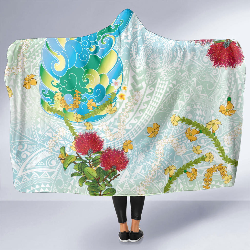 Japanese and Hawaiian Culture Fusion Hooded Blanket Irezumi with Turtles and Lei Kakau Pattern Fresh Vibe LT03 One Size Multicolor - Polynesian Pride