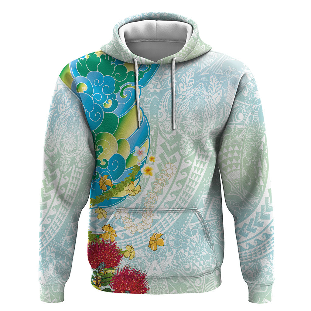 Japanese and Hawaiian Culture Fusion Hoodie Irezumi with Turtles and Lei Kakau Pattern Fresh Vibe LT03 Pullover Hoodie Multicolor - Polynesian Pride