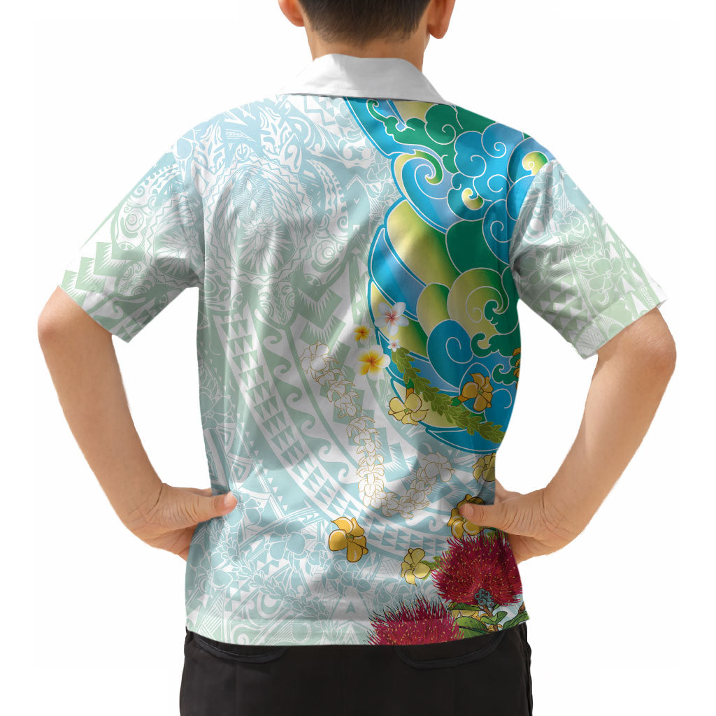 Japanese and Hawaiian Culture Fusion Kid Hawaiian Shirt Irezumi with Turtles and Lei Kakau Pattern Fresh Vibe LT03 - Polynesian Pride