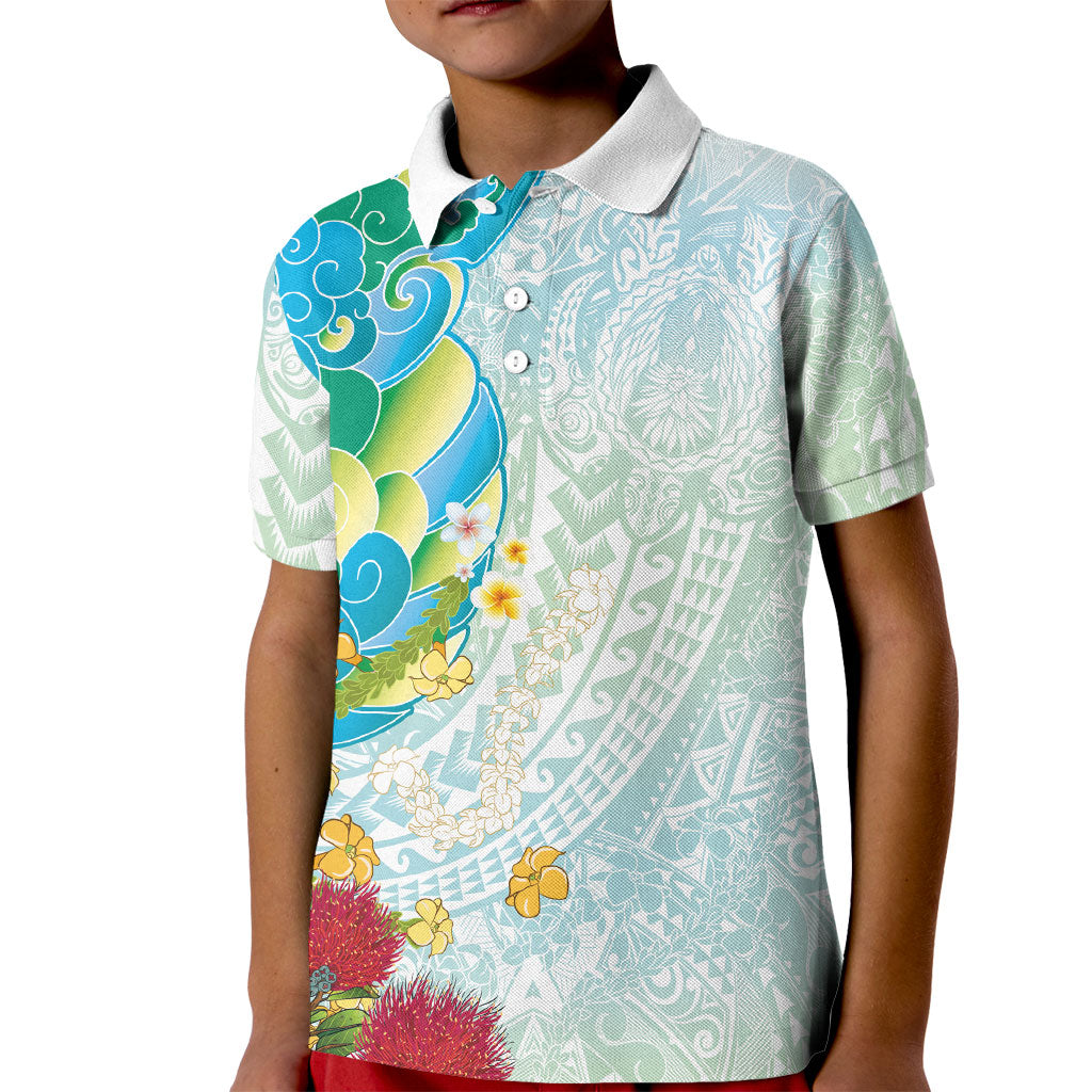 Japanese and Hawaiian Culture Fusion Kid Polo Shirt Irezumi with Turtles and Lei Kakau Pattern Fresh Vibe LT03 Kid Multicolor - Polynesian Pride
