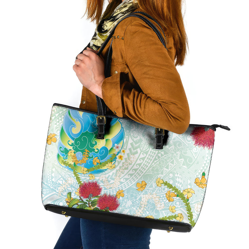 Japanese and Hawaiian Culture Fusion Leather Tote Bag Irezumi with Turtles and Lei Kakau Pattern Fresh Vibe LT03 Multicolor - Polynesian Pride