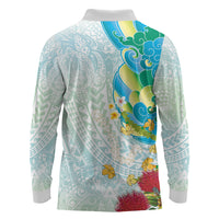 Japanese and Hawaiian Culture Fusion Long Sleeve Polo Shirt Irezumi with Turtles and Lei Kakau Pattern Fresh Vibe LT03 - Polynesian Pride
