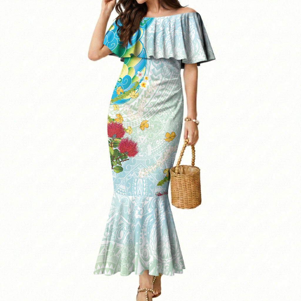 Japanese and Hawaiian Culture Fusion Mermaid Dress Irezumi with Turtles and Lei Kakau Pattern Fresh Vibe LT03 Women Multicolor - Polynesian Pride