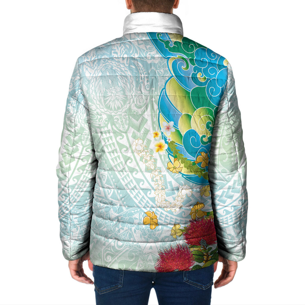 Japanese and Hawaiian Culture Fusion Padded Jacket Irezumi with Turtles and Lei Kakau Pattern Fresh Vibe LT03 - Polynesian Pride
