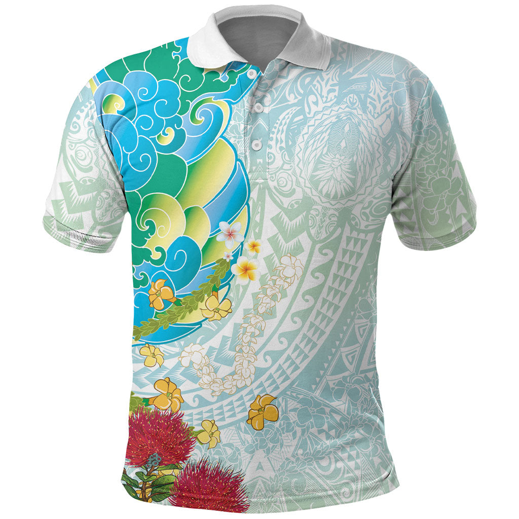 Japanese and Hawaiian Culture Fusion Polo Shirt Irezumi with Turtles and Lei Kakau Pattern Fresh Vibe LT03 Multicolor - Polynesian Pride