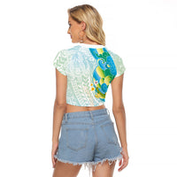 Japanese and Hawaiian Culture Fusion Raglan Cropped T Shirt Irezumi with Turtles and Lei Kakau Pattern Fresh Vibe LT03 - Polynesian Pride